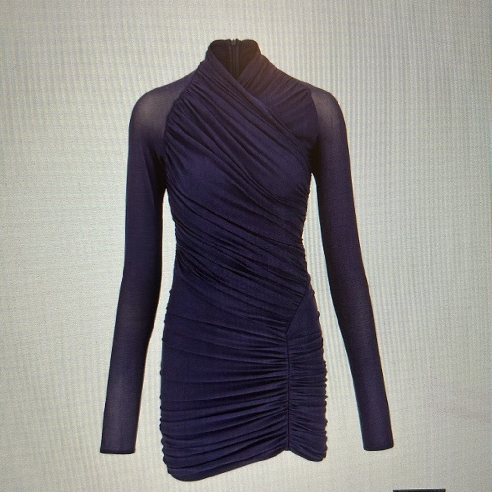 Ferragamo Navy Blue Draped Mini Dress